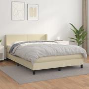vidaXL Ramsäng med bäddmadrass gräddvit 140x190 cm konstläder