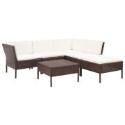 vidaXL Loungegrupp för trädgården med dynor 6 delar konstrotting brun