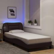vidaXL Sängram med LED utan madrass mörkbrun 80x200 cm tyg