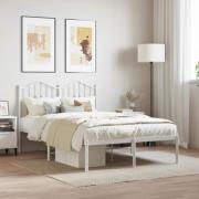 vidaXL Sängram med huvudgavel metall vit 120x190 cm