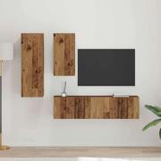 vidaXL TV-bänkset Väggmonterad 4 pcs Gammalt trä Konstruerat trä