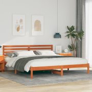 vidaXL Sängram med huvudgavel Vaxbrun 180 x 200 cm Massiv furu
