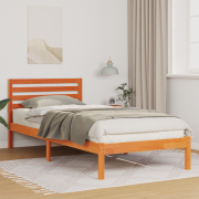 vidaXL Sängram med huvudgavel Vaxbrun 100 x 210 cm Massiv furu