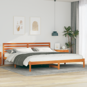 vidaXL Sängram med huvudgavel Vaxbrun 180 x 220 cm Massiv furu