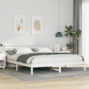 vidaXL Sängram med huvudgavel Vit 200 x 200 cm Massiv furu