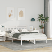 vidaXL Sängram med huvudgavel Vit 140 x 190 cm Furu