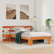 vidaXL Sängram med låda med huvudgavel Vaxbrun 100 x 200 cm Massiv fur...