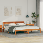 vidaXL Sängram med LED -remsljus med huvudgavel Vaxbrun 180 x 200 cm M...