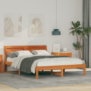 vidaXL Sängram med LED -remsljus med huvudgavel Vaxbrun 140 x 190 cm M...