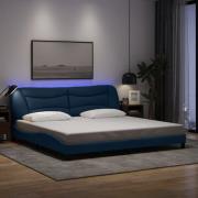 vidaXL Bed Frame with LED without Mattress "Hvar" Blue 200x200 cm Fabr...
