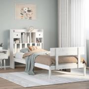 vidaXL Säng med bokhylla utan madrass vit 90x200cm massiv furu