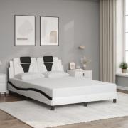 vidaXL Sängram med huvudgavel vit och svart 140x190 cm konstläder