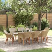 vidaXL Trädgårdsmöbelset med kudde 9 pcs Beige konstrotting