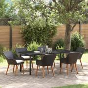 vidaXL Trädgårdsmöbelset med kudde 7 pcs Svart konstrotting