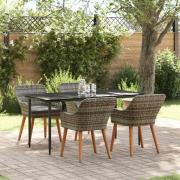 vidaXL Trädgårdsmöbelset med kudde 5 pcs Grå konstrotting