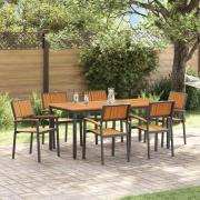 vidaXL Trädgårdsmöbelset 7 pcs Svart och brun 180 x 90 x 75 cm