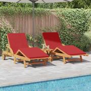 vidaXL Solstol Reclining 2 pcs Röd 200 x 67 x 84cm Massivt akaciaträ