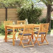 vidaXL Fällstol med kudde 4 pcs Grå 49 x 57.5 x 92cm Massivt akaciaträ
