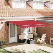 vidaXL Utfällbar markis med LED -remsljus Röd 400 × 350 cm tyg
