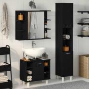 vidaXL Badrumsmöbelset 3 pcs Svart 30 x 30 x 179.5 cm Konstruerat trä