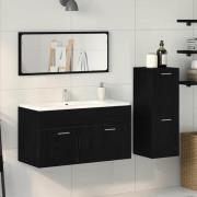 vidaXL Badrumsset 3 pcs Svart Ek 90 x 38.5 x 46 cm Konstruerat trä