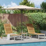 vidaXL Solsängar 2 st med bord 2-person 3 pcs Brun massivt akacia