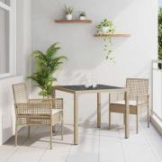 vidaXL Trädgårdsmöbelset 3 pcs Beige Poly rattan