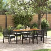 vidaXL Trädgårdsmöbelset 7 pcs Svart Poly rattan