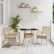 vidaXL Trädgårdsmöbelset 3 pcs Beige Poly rattan