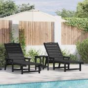 vidaXL Trädgårdsloungemöbler 2 pcs Svart 53 x 195.5 x 30 cm polyeten