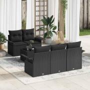 vidaXL Trädgårdsoffset 6 pcs Svart Poly rattan