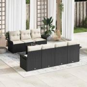 vidaXL Trädgårdsoffset 8 pcs Svart Poly rattan
