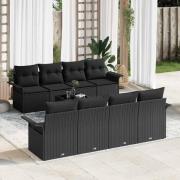 vidaXL Trädgårdsoffset 9 pcs Svart Poly rattan
