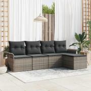 vidaXL Trädgårdsoffset med kudde 5 pcs Grå Poly rattan