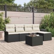 vidaXL Trädgårdsoffset med kudde 6 pcs Svart Poly rattan