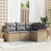 vidaXL Trädgårdsoffset med kudde 4 pcs Beige Poly rattan