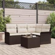 vidaXL Trädgårdsoffset med kudde 5 pcs Brun Poly rattan