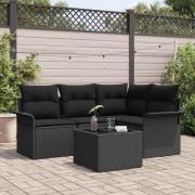 vidaXL Trädgårdsoffset med kudde 5 pcs Svart Poly rattan