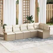 vidaXL Trädgårdsoffset med kudde 6 pcs Beige Poly rattan