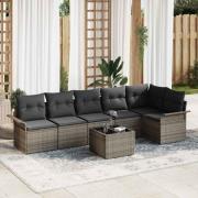 vidaXL Trädgårdsoffset med kudde 7 pcs Grå Poly rattan