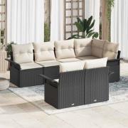 vidaXL Trädgårdsoffset med kudde 7 pcs Svart Poly rattan
