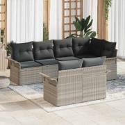 vidaXL Trädgårdsoffset med kudde 7 pcs Ljusgrå Poly rattan