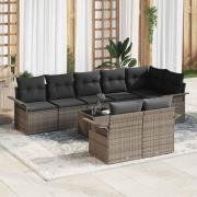 vidaXL Trädgårdsoffset med kudde 9 pcs Grå Poly rattan