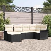vidaXL Trädgårdsoffset med kudde 6 pcs Svart Poly rattan