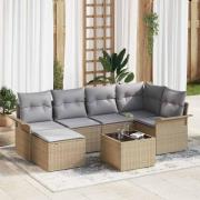 vidaXL Trädgårdsoffset med kudde 7 pcs Beige Poly rattan