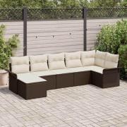 vidaXL Trädgårdsoffset med kudde 7 pcs Brun Poly rattan