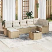 vidaXL Trädgårdsoffset med kudde 8 pcs Beige Poly rattan