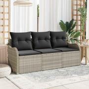 vidaXL Trädgårdsoffset med kudde 3 pcs Ljusgrå Poly rattan