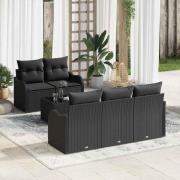 vidaXL Trädgårdsoffset 6 pcs Svart Poly rattan