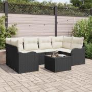 vidaXL Trädgårdsoffset 7 pcs Svart 55 x 55 x 37 cm Poly rattan